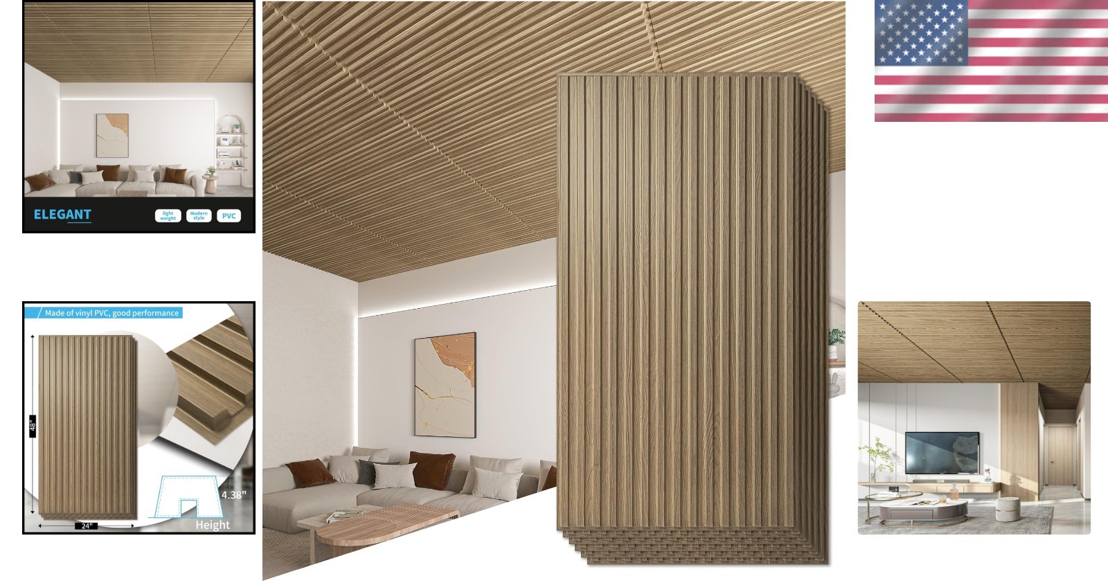 PVC Slat Design Panels – 12-Pack, Walnut, Waterproof