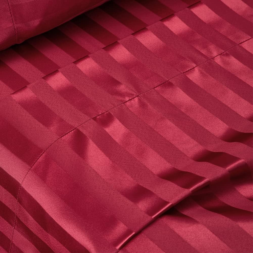 6 Piece Satin Italian Style Bed Sheet Set Deep Pocket Stripes Super Sof…