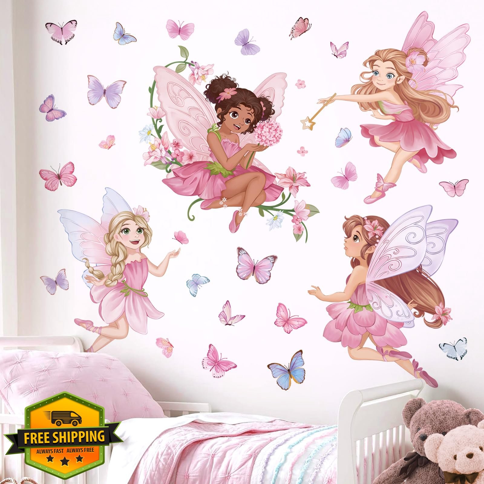 wondever Pink Fairy Wall Stickers
