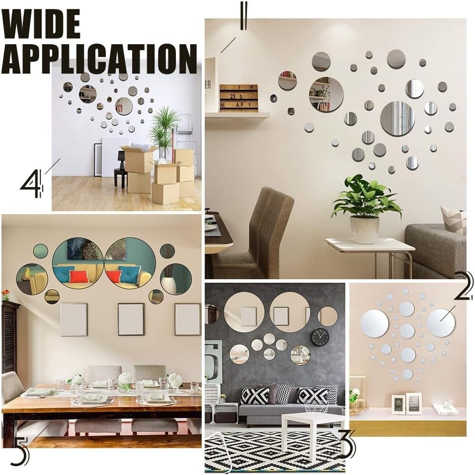 32PCS 3D Acrylic Mirror Wall Stickers Removable Peel & Stick Home Decor Silver