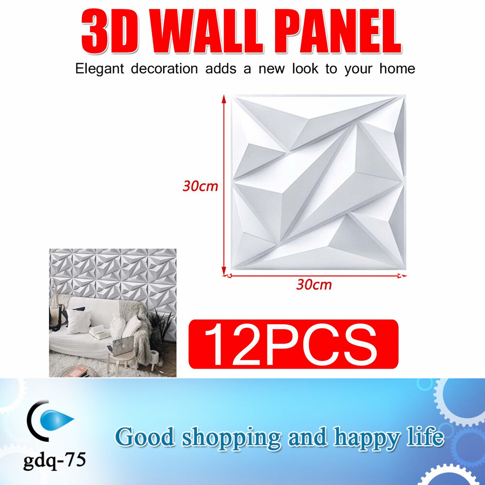 12pcs 3D Wall Panels Decorative PVC Wall Panels Boards 30*30cm Square White