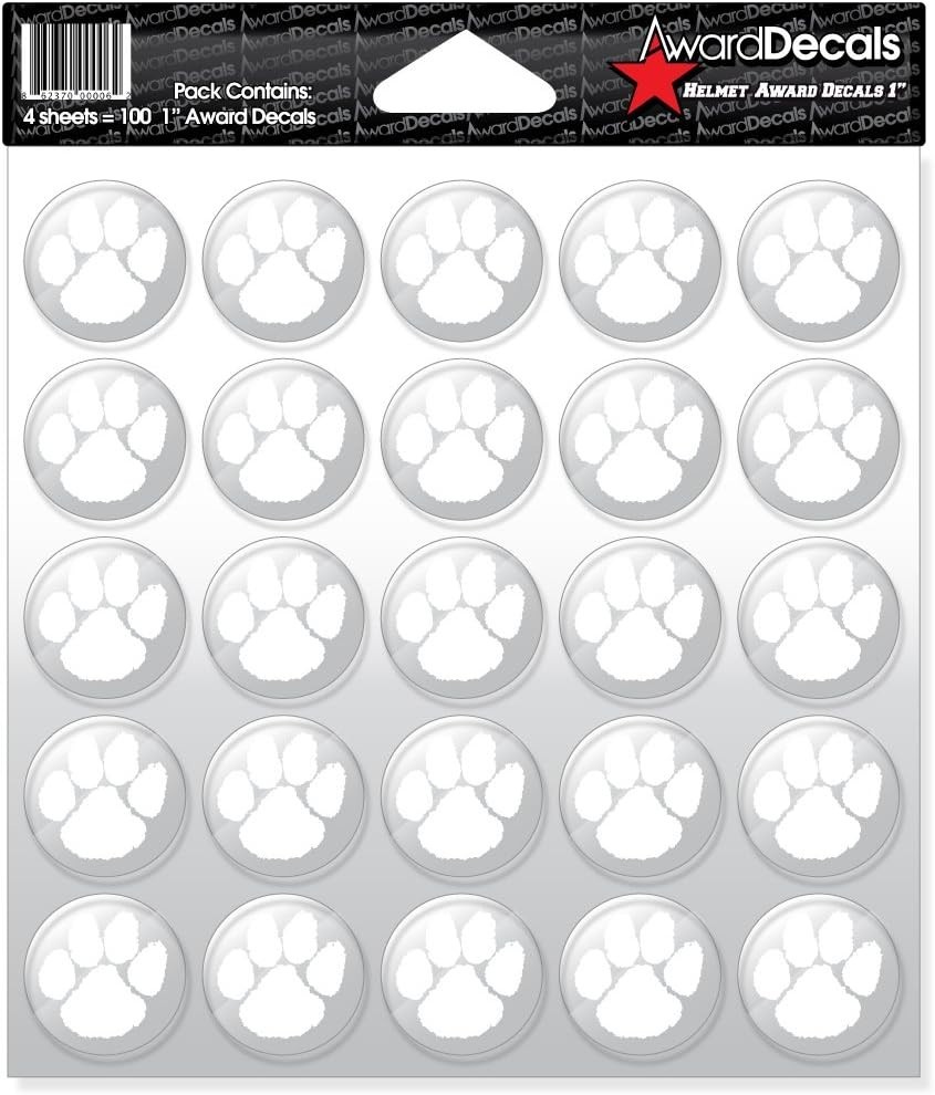 Paw White on Clear Sticker Set 100 Decals 1" The 20mil Thick Helmet Decals …