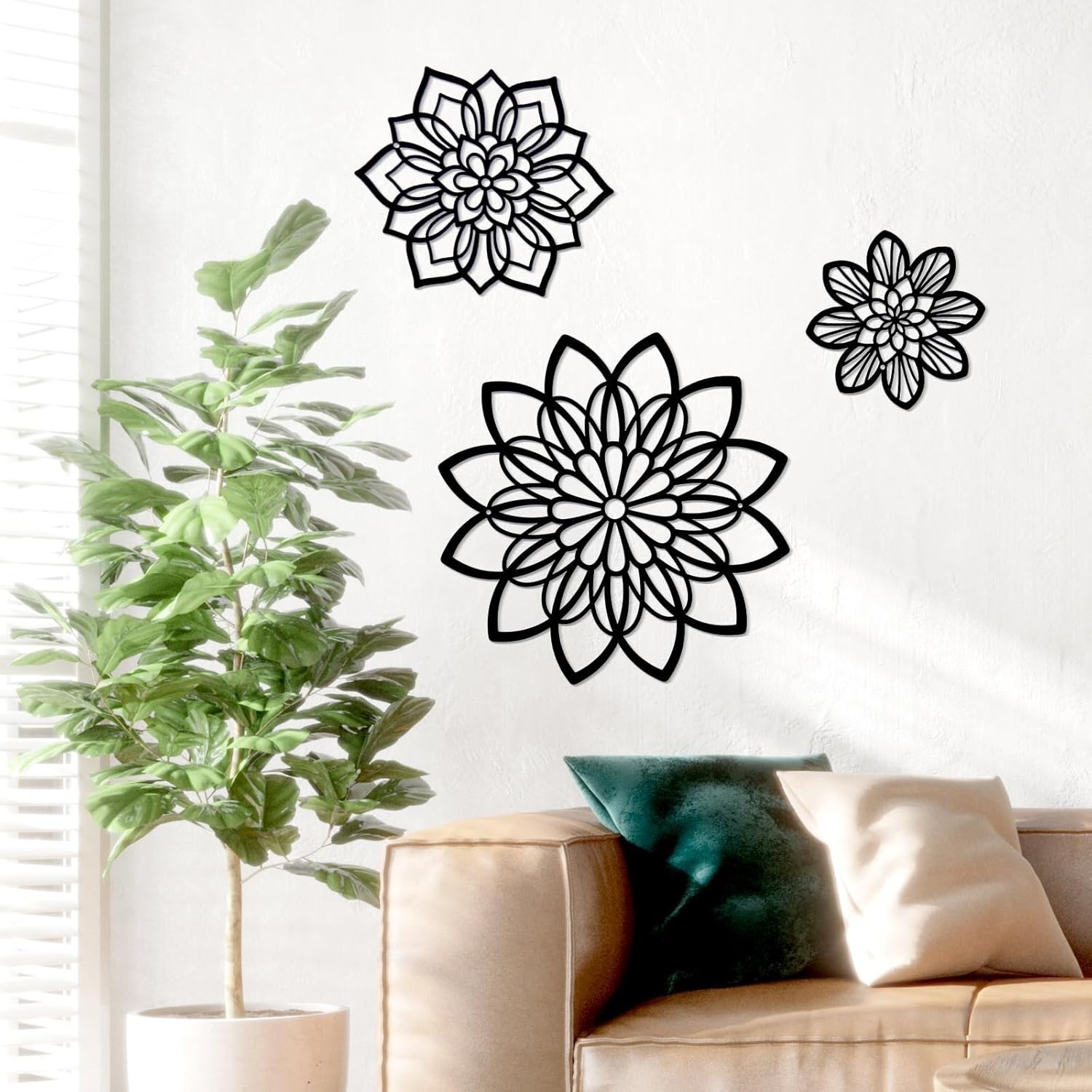 Metal Flower Wall Decor Set Farmhouse Black Flower Art Hanging Sculpture