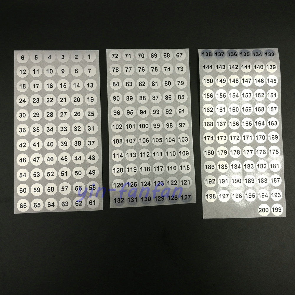 4000PCS Serial number from 1 to 200 Label Stickers 10mm Silver Waterpproof 0.4"