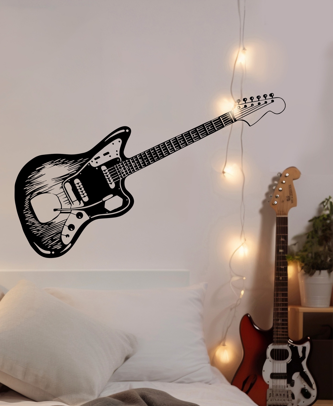 Music Classroom Wall Art. Electric Guitar Wall Decal Sticker. Black Vinyl Color.