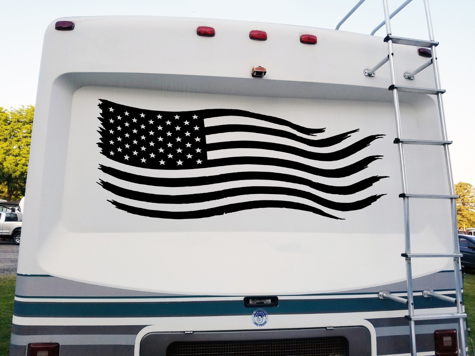 Distressed American Flag RV Camper Decal – Patriotic Motorhome Vinyl Graphic V3
