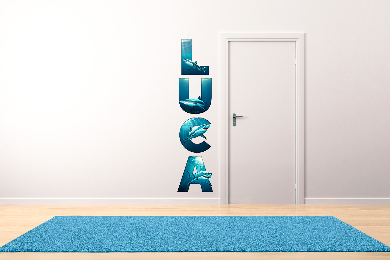 Custom Shark Name Wall Decal Sticker for Kids Bed Room, Boys Great White Decor