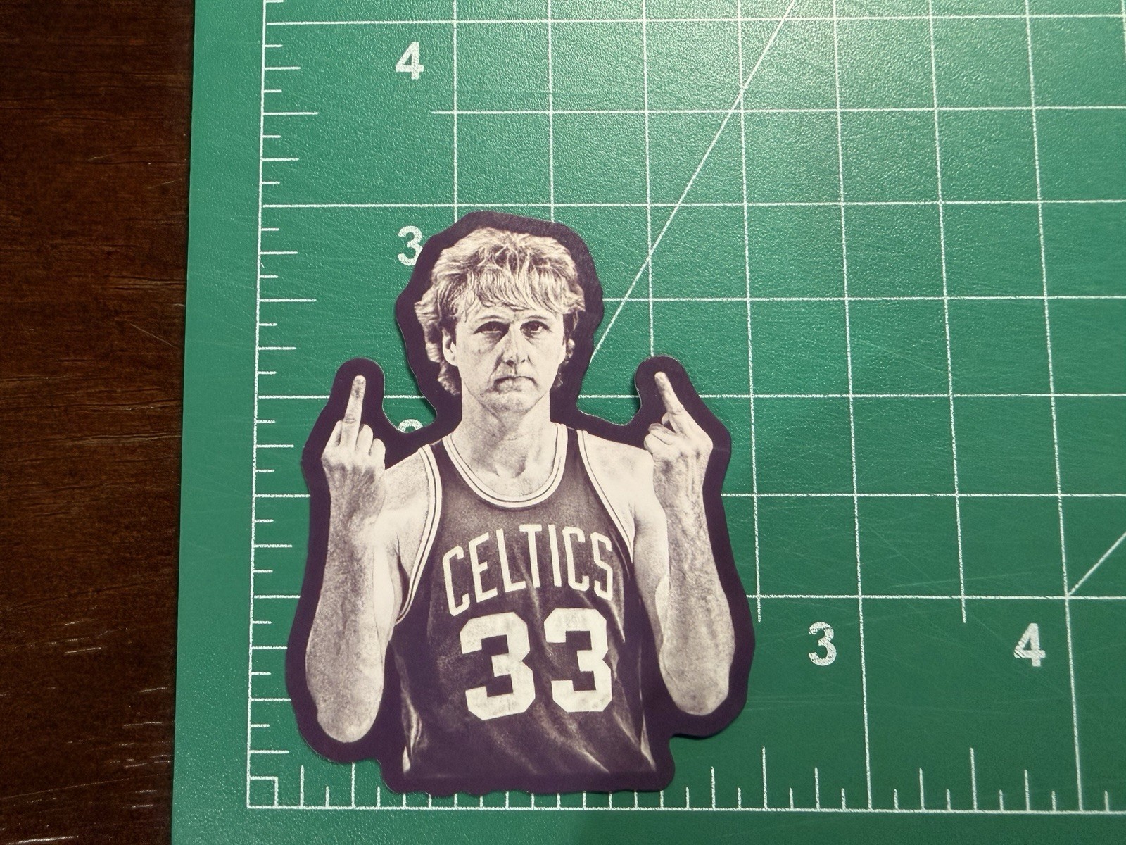Larry Bird Middle Fingers – Flipping The Bird- Laminated Vinyl Sticker – 2"x3"