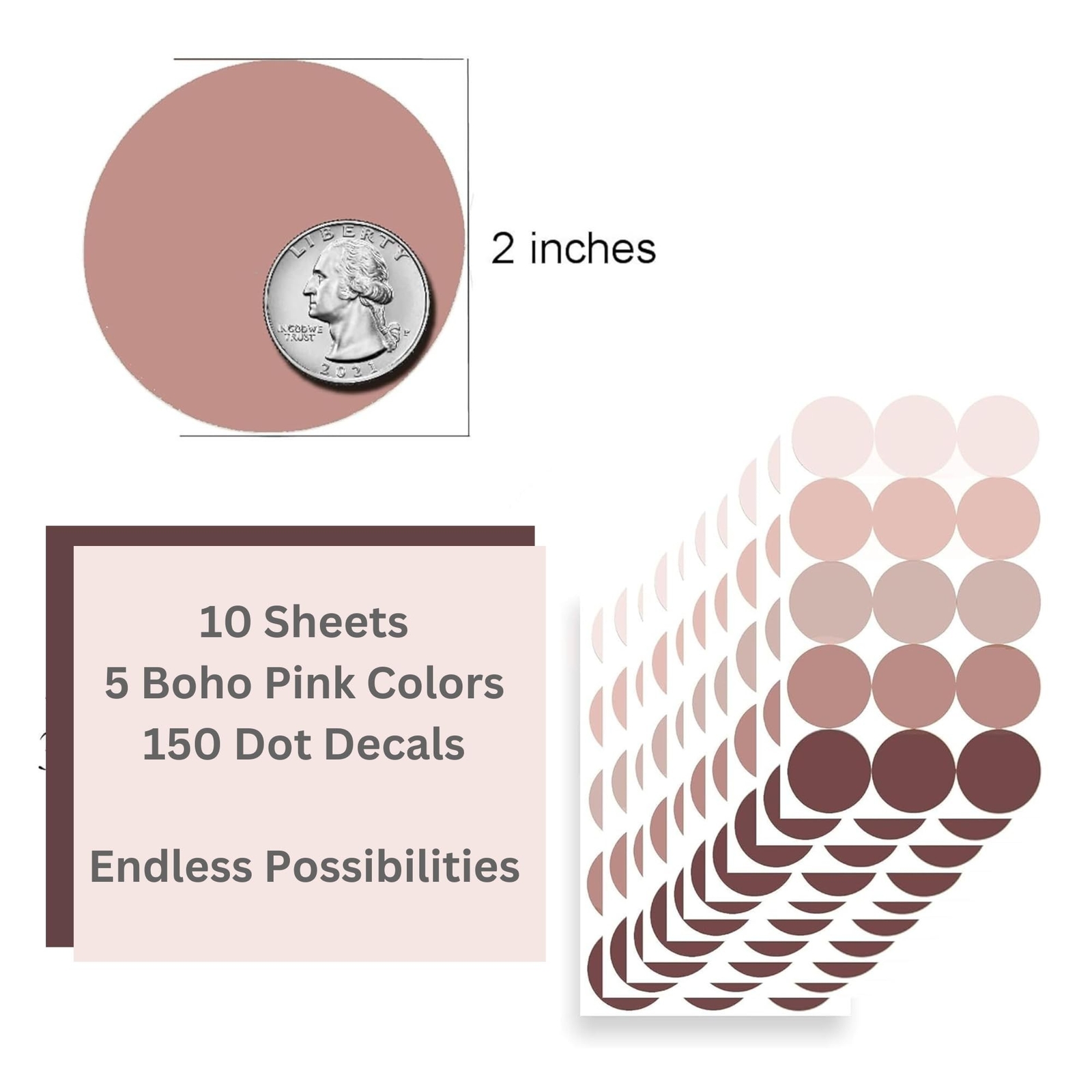 Pink Polka Dot Wall Decals – 150 2-inch Boho Pink Peel and Stick Wall Decals …