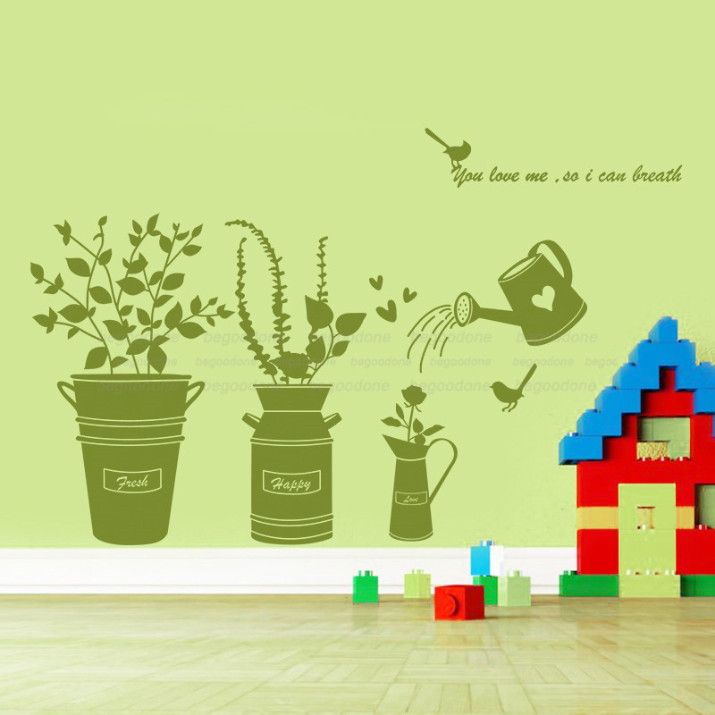 Green Pot Waterproof Removable Bedroom Office Balcony Wall Decoration Wallpapers