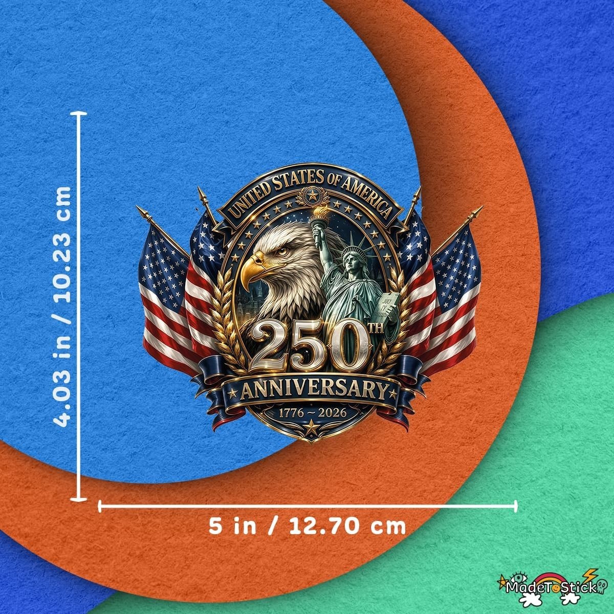 2-Pack USA 250th Anniversary Crest Eagle Liberty Seal Sticker Decal 4"x5"