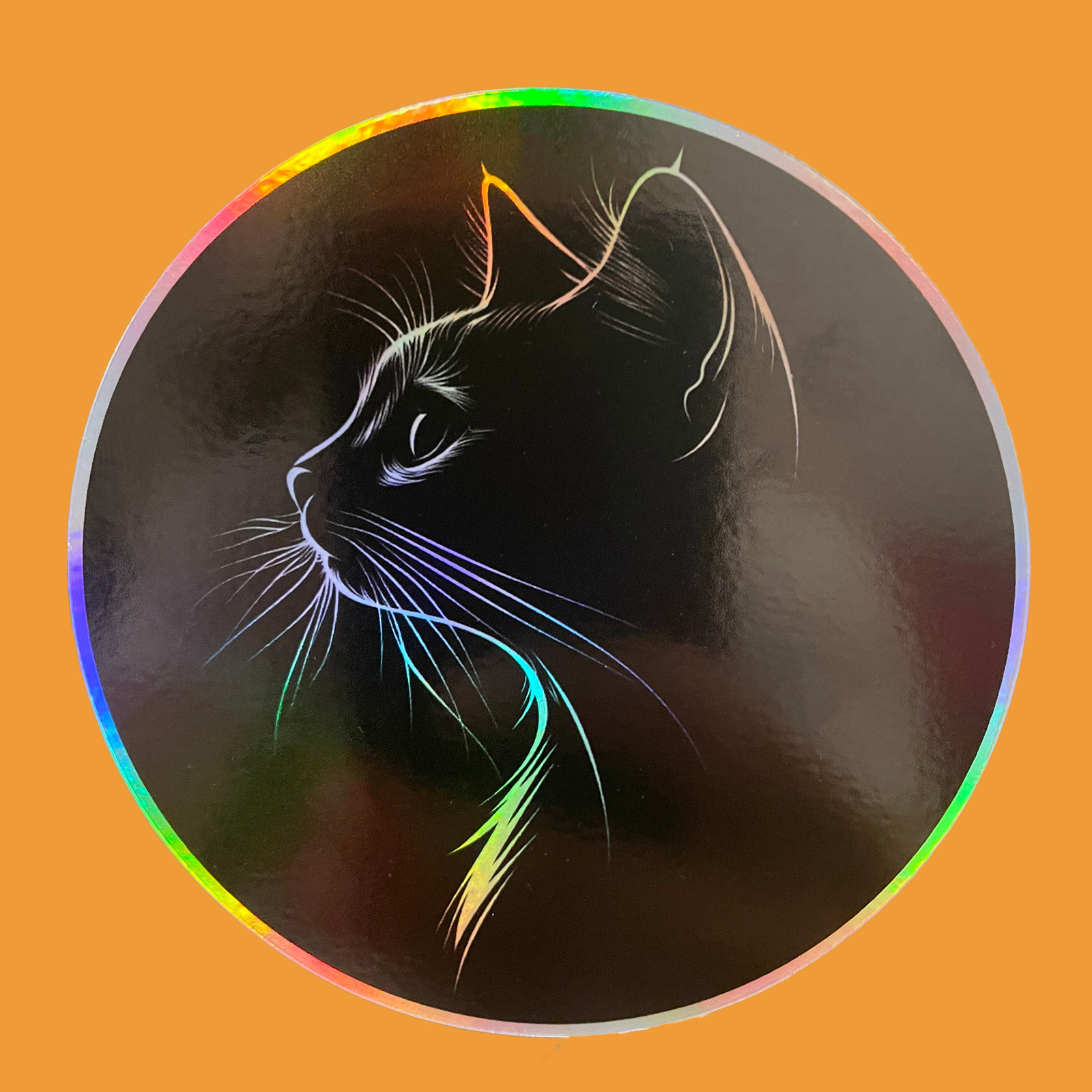 Holographic Rainbow Cat Sticker – Elegant Feline Profile Vinyl Art