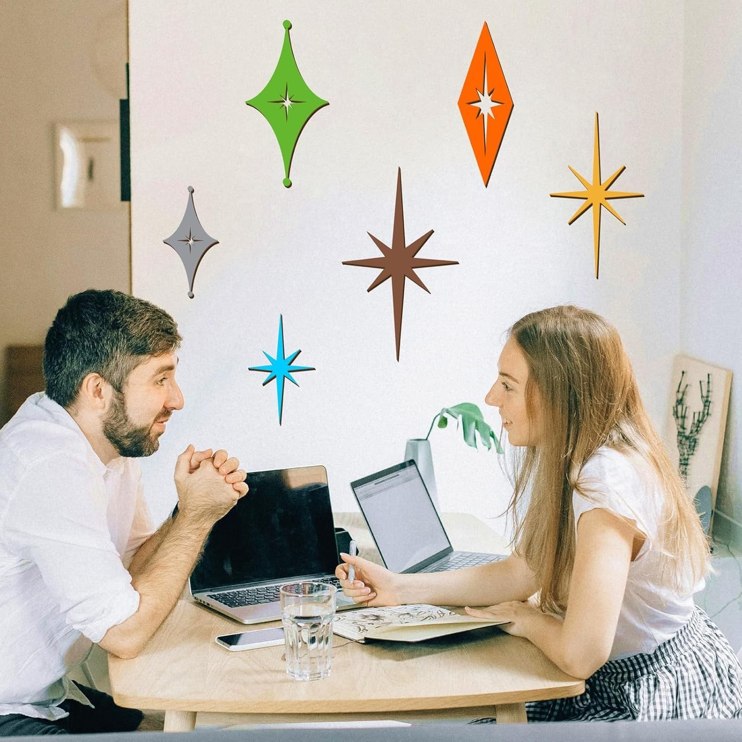 6 Pcs Wooden Star Wall Decor Colorful Starburst Walls Art Mid Century Modern …