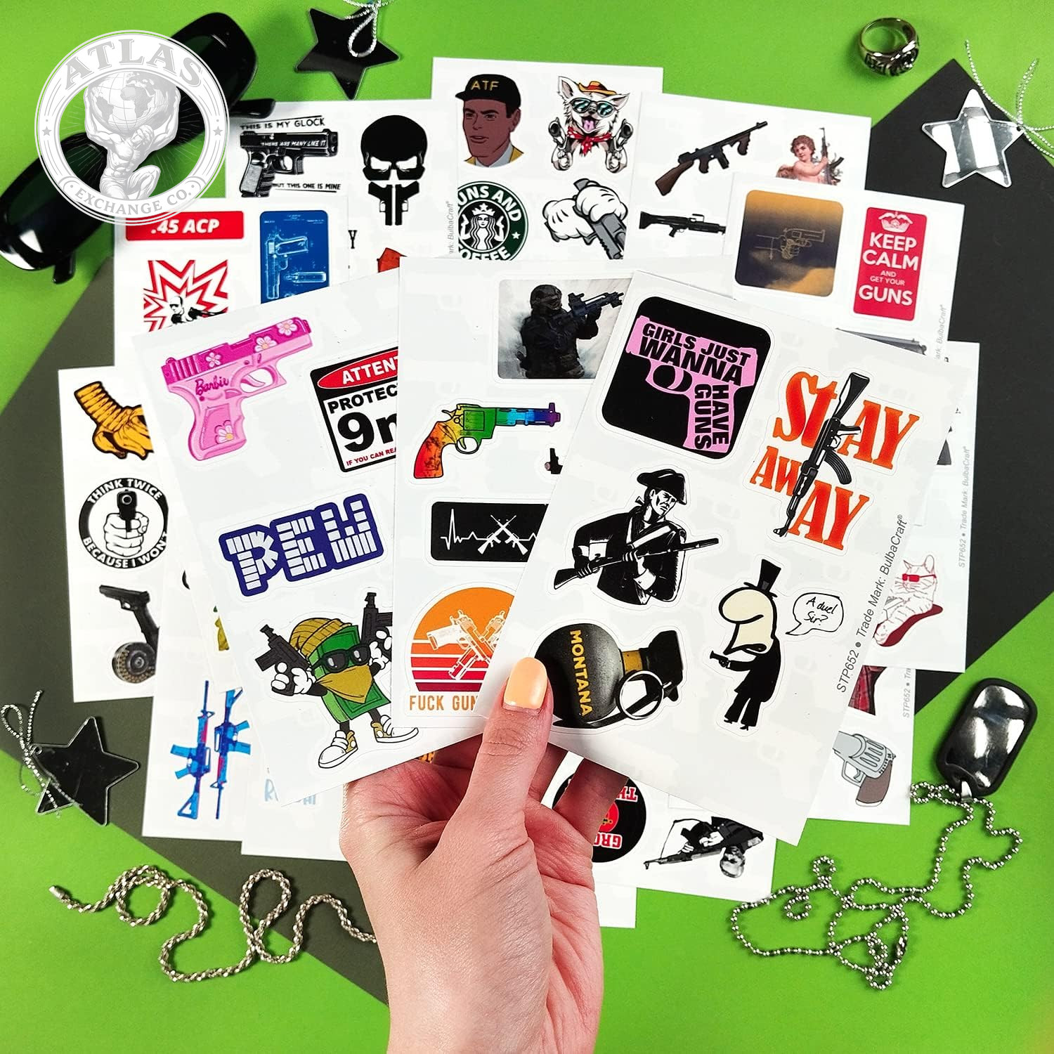 Bulbacraft 100Pcs Funny Gun Stickers, Firearm Stickers, Guns and Ammo Decals, Ta