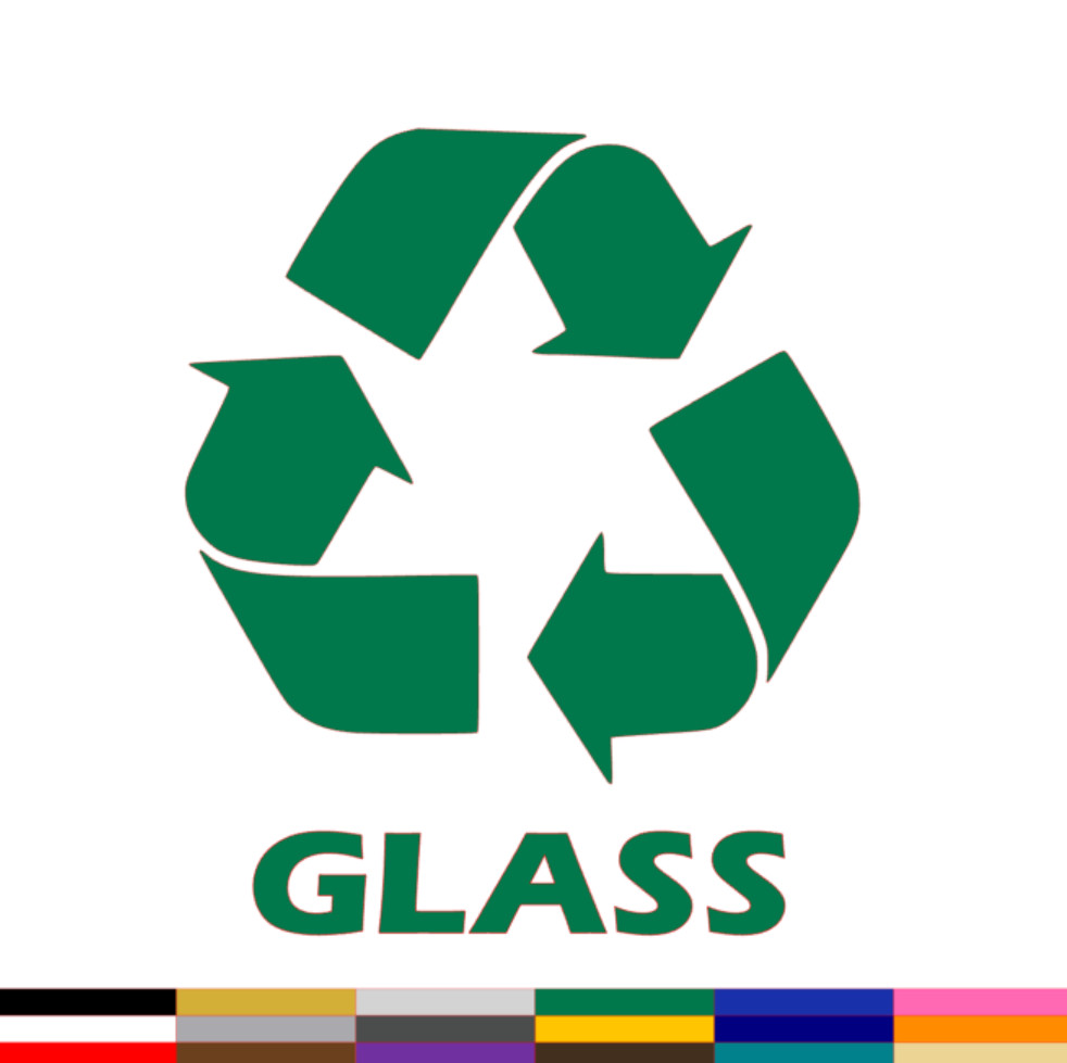 Recycle Glass Sticker PICK SIZE COLOR Vinyl Decal Trash Bin Garbage Wall Window