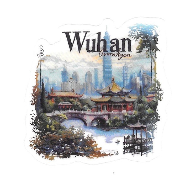 China Wuhan Traditional Pavilion Skyscraper Die Cut Clear Asian Vinyl Sticker