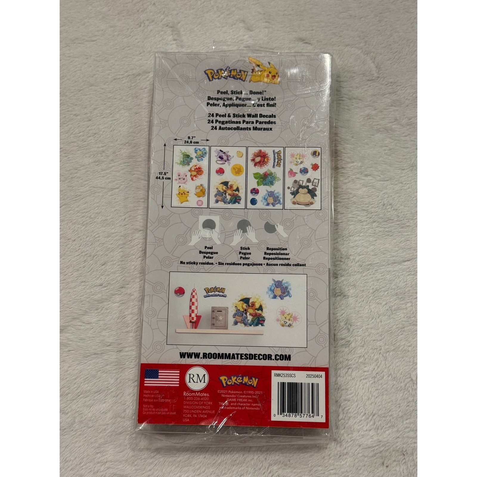 Pokemon Peel and Stick Wall Decals 24 Count RoomMates RMK2535SCS Pikachu New