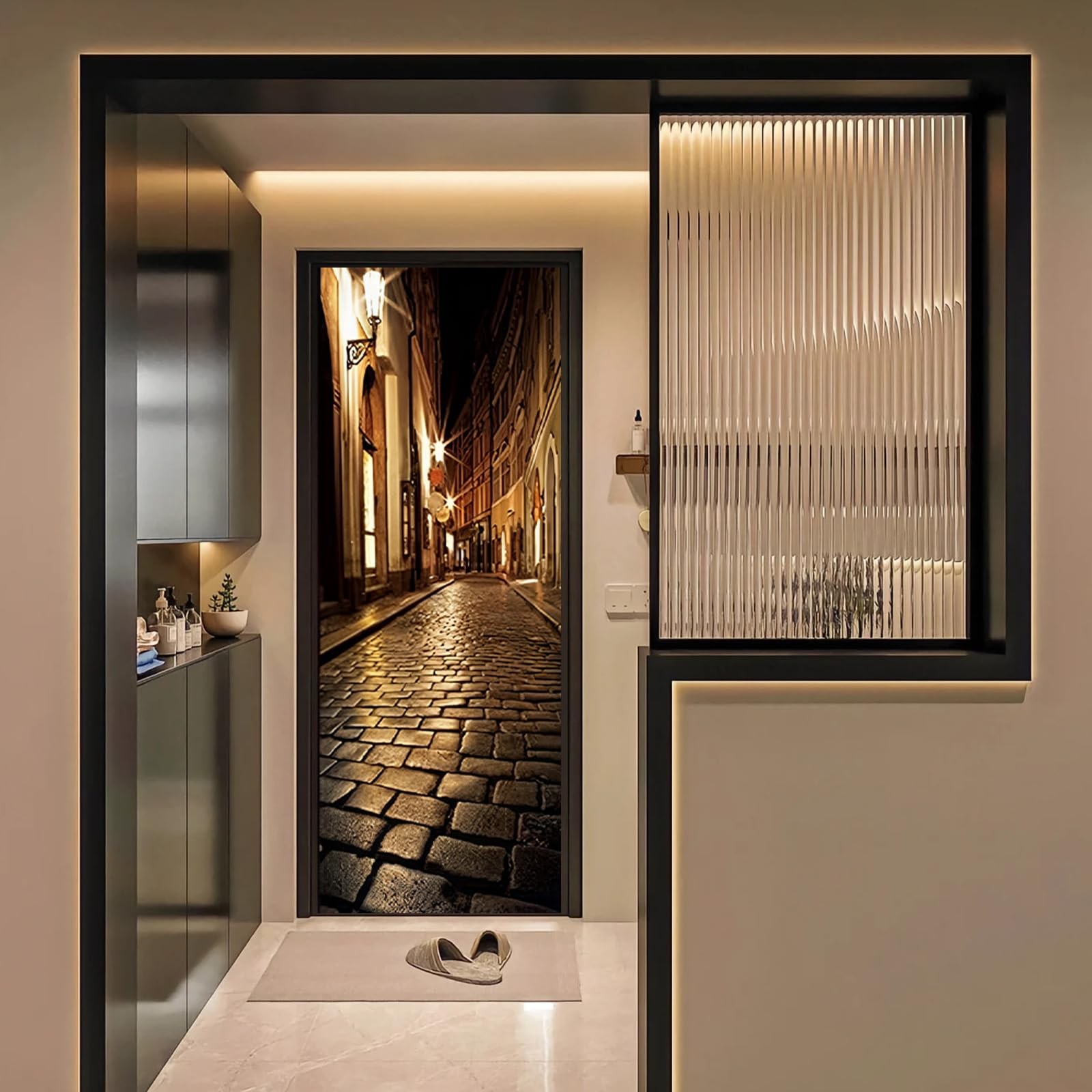 Door Wallpaper Murals 3D Alley at Night Door Wallpaper Sticker Self Adhesive …