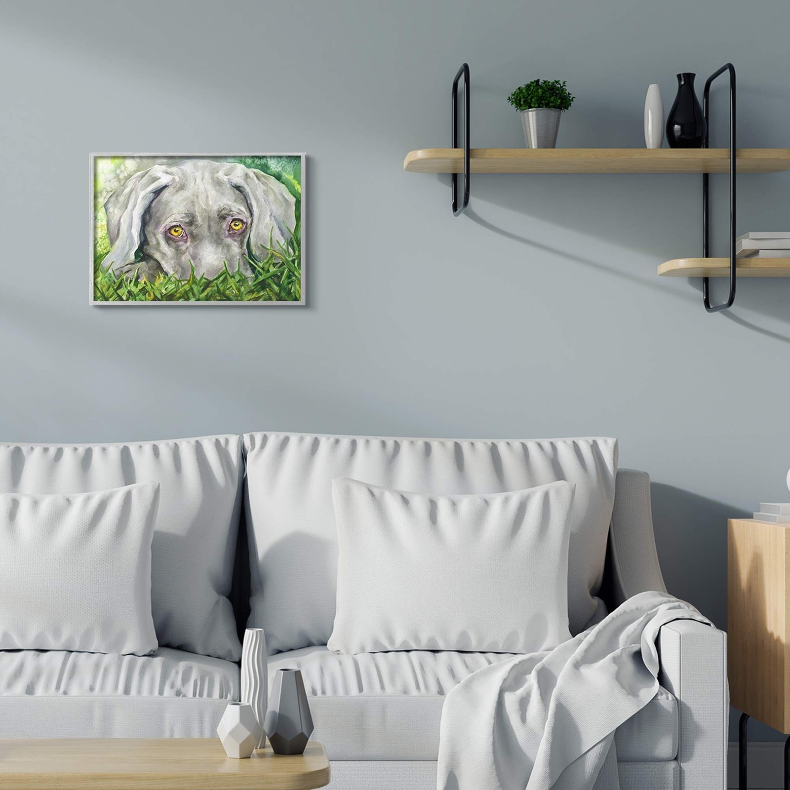 Stupell Industries Weimaraner Puppy Dog Resting in Green Grass 20"L x 16"W