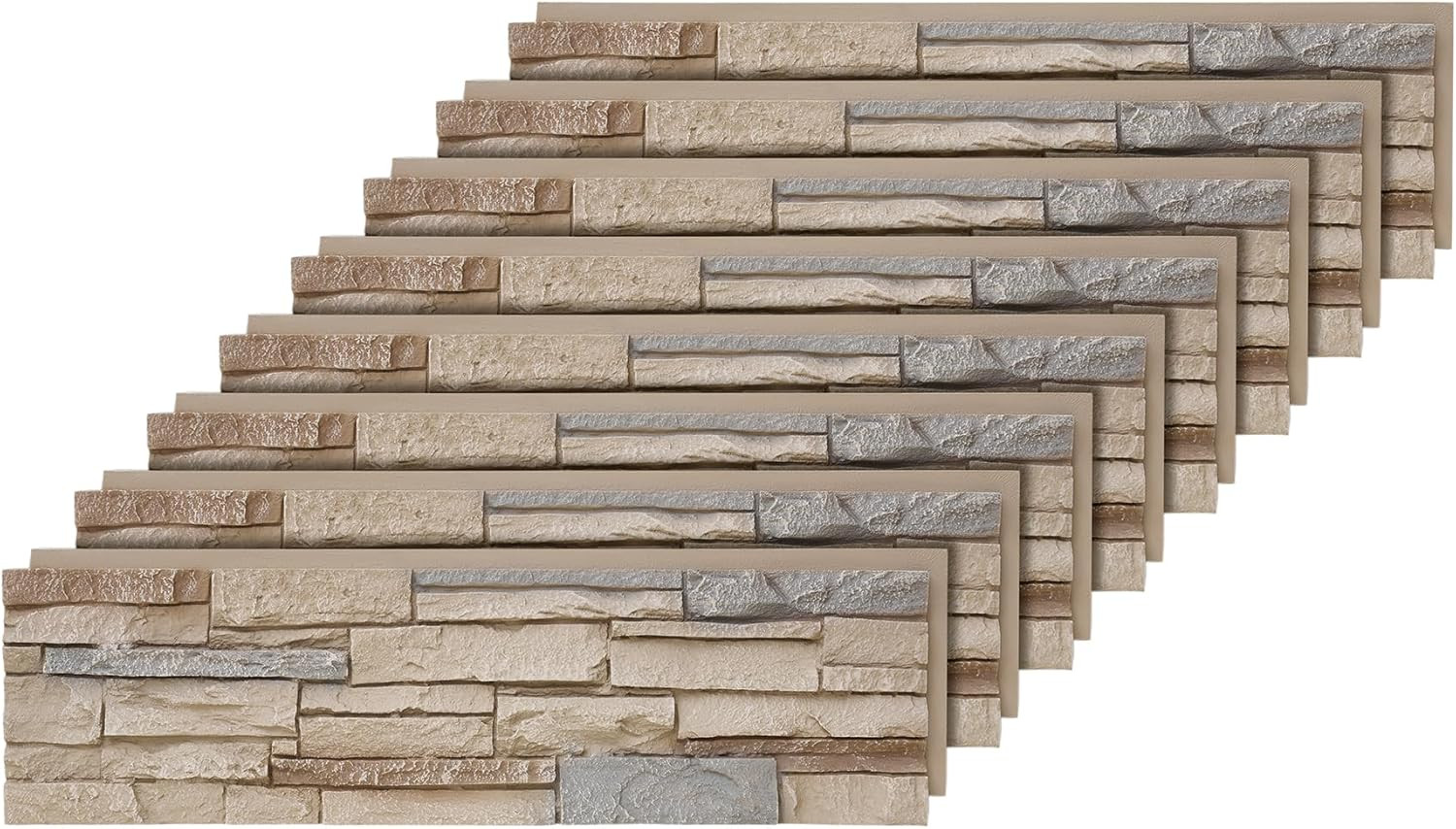8-Pack Faux Stone Wall Panels (26 Sq Ft) PU Stone Veneer Siding, Mortarless Ligh