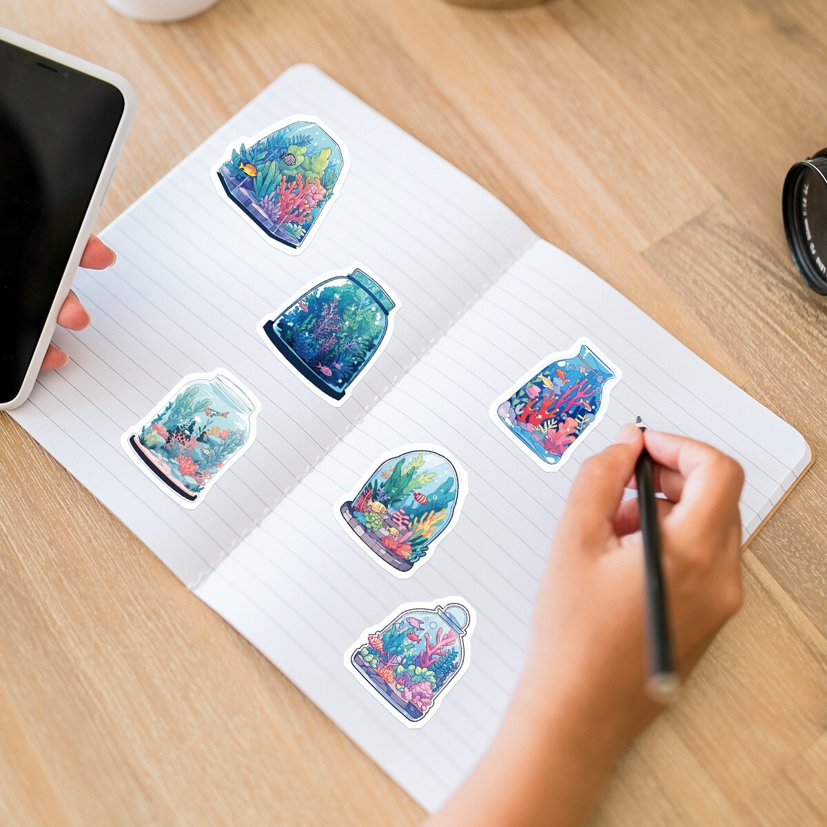 50 Pcs Stickers Fish Bowl Mini Aquarium Luggage Skateboard Phone Laptop Vinyl