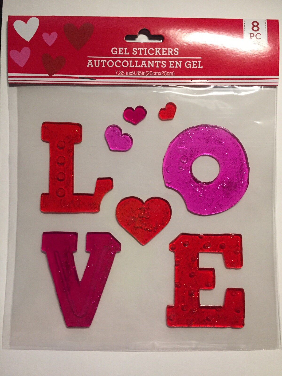 NEW Valentines Day Love Hearts Glittery Sparkle Window Gel Clings Decor 9 pc.