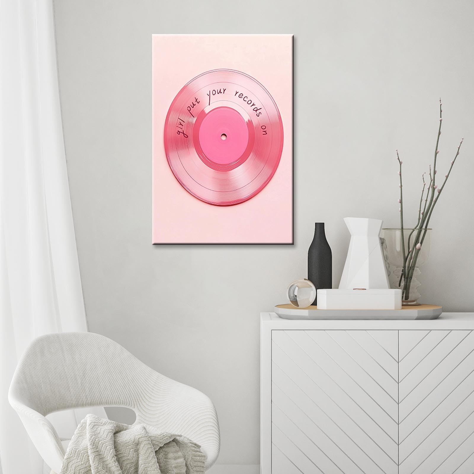 Vintage Light Pink Vinyl Record Wall Art Poster Retro Maximalist Eclectic Can…