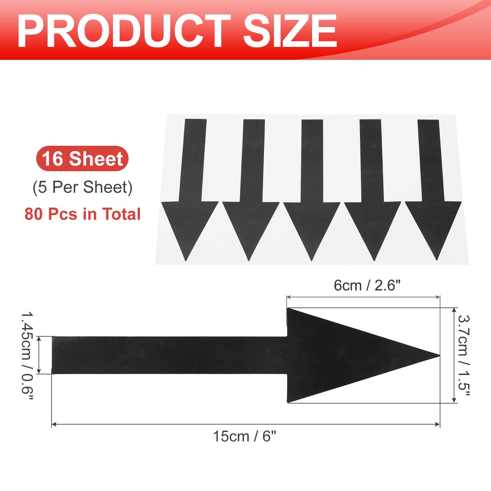 Arrow Sticker, (6×1.5 Inch, Black) (80 Pcs), Waterproof Arrow Sign Sticker