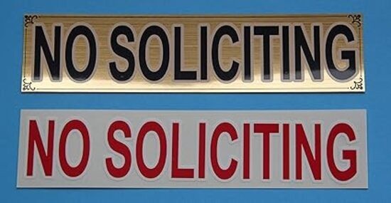 2X Brushed Gold NO Soliciting Sign Sticker with Bonus red Vinyl Sticker