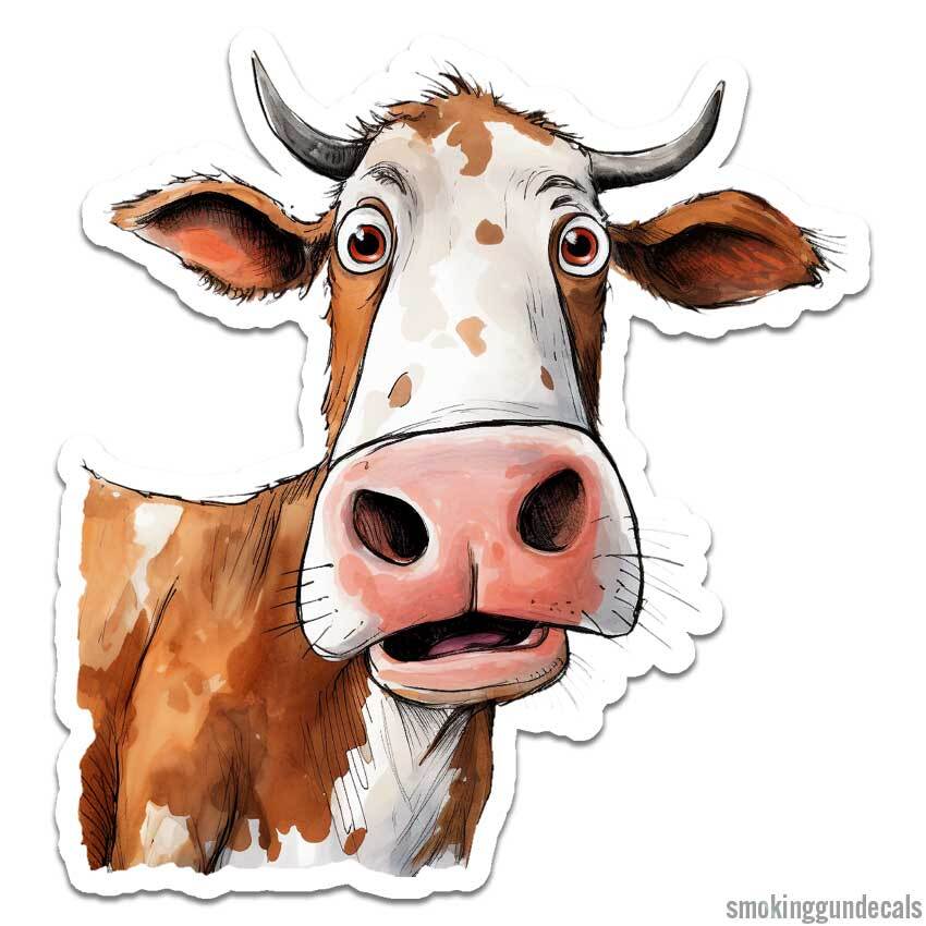 Funny Brown Cow, Vinyl Decal Sticker, Indoor Outdoor, 3 Sizes, #12464