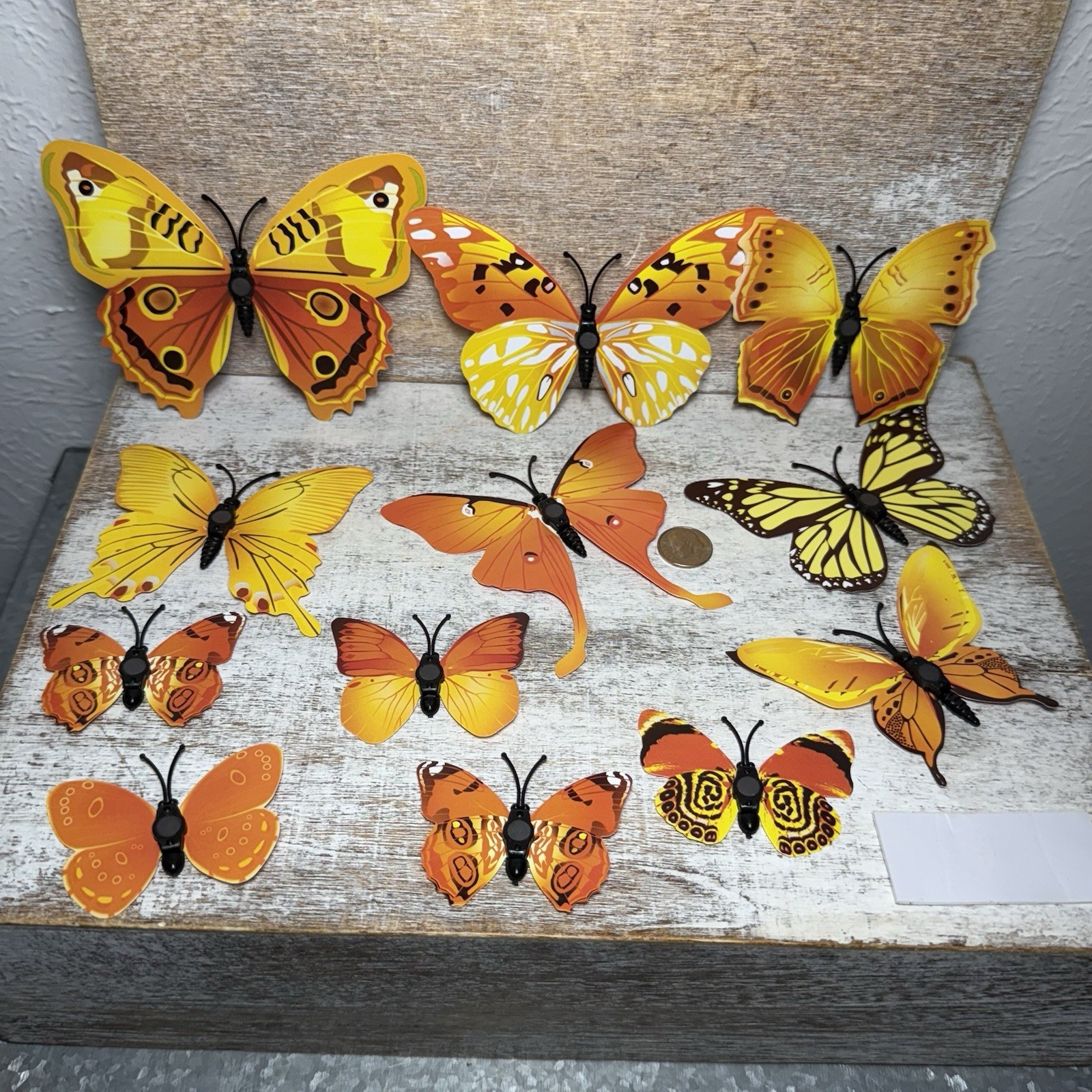 Lot of 12 3D Realistic Butterfly Wall Stickers Different Size, Shapes ORANGE New