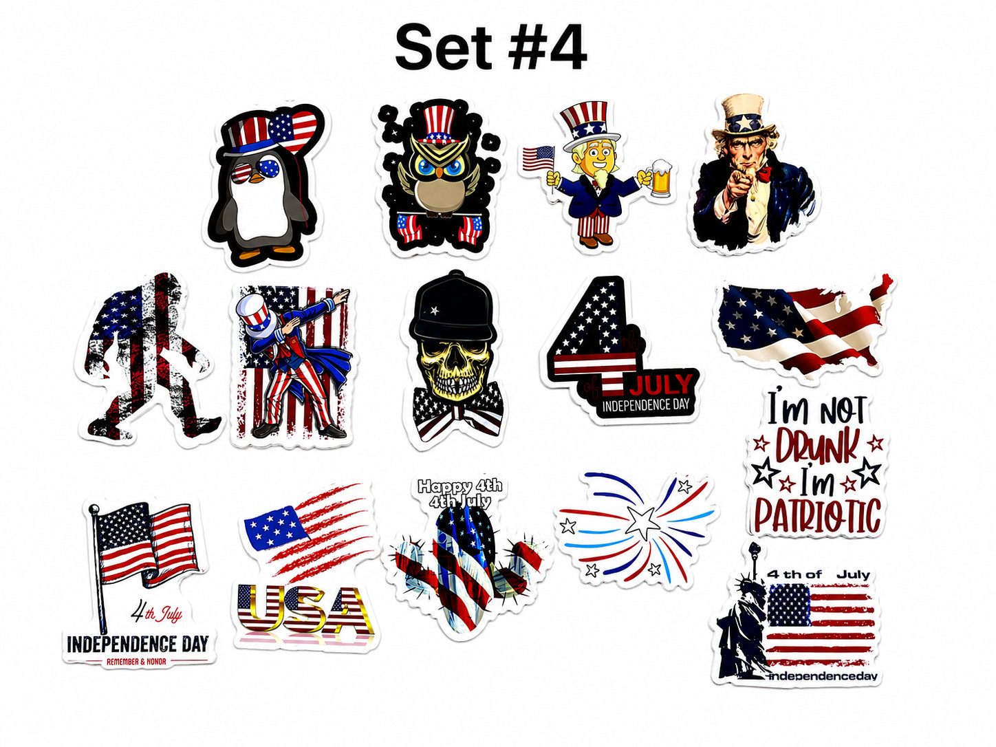 4th of July Stickers Set Patriotic USA Decals Laptop Scrapbook 2" Bulk