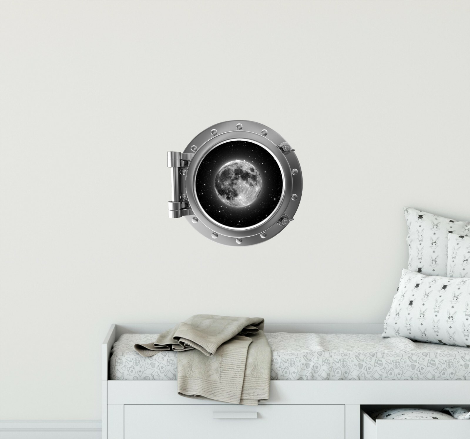 PortScape Moon #1 Space Porthole Window Wall Decal Removable Vinyl Wall Sticker