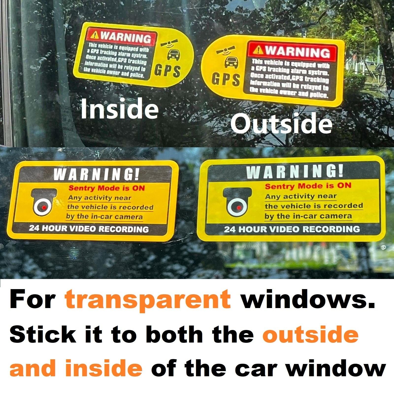 10 Car Warning Stickers for Sentry Mode Video and GPS Tracking Alerts