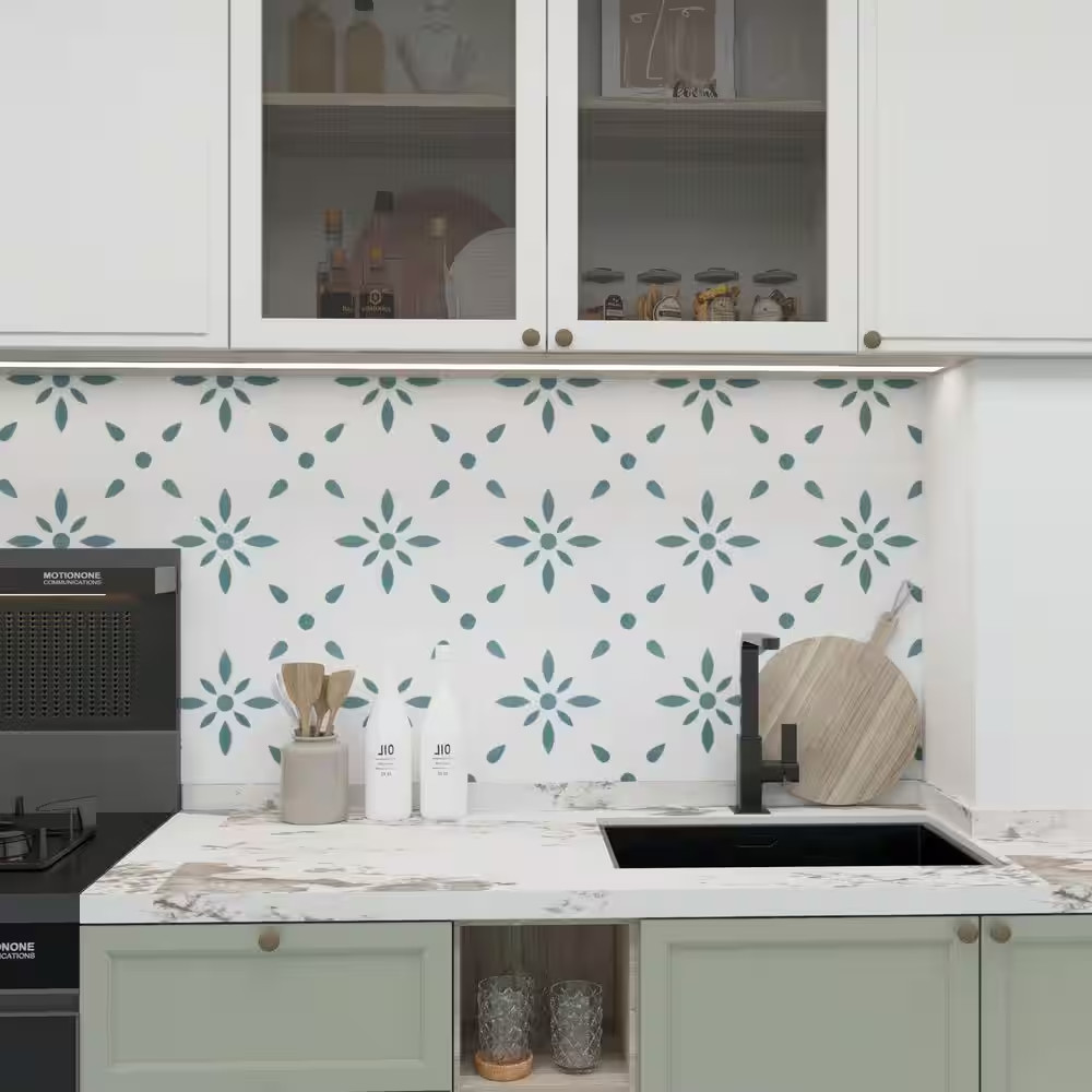 10-Piece Sage Green Geometric Snow PVC Vinyl Backsplash Sticker(11.8 In. X 11.8