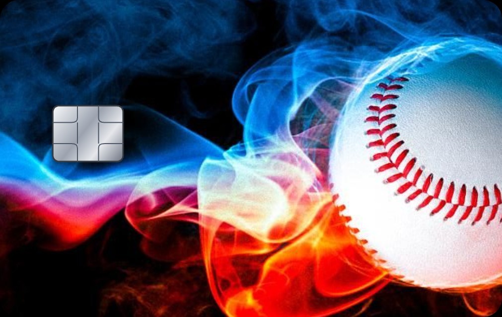 Baseball Card Skin for Credit/Debit Card – Blue Red Fire Chip Sticker