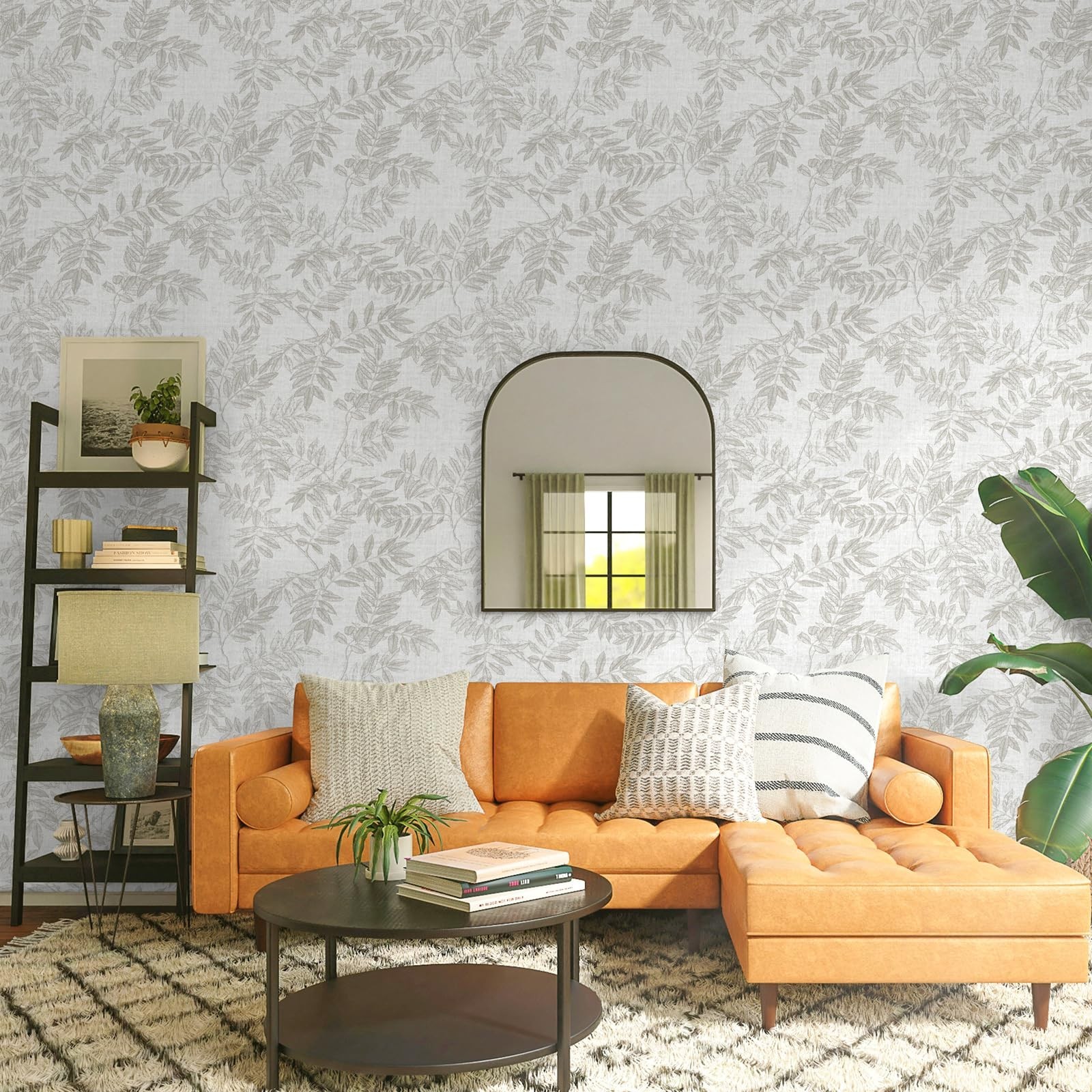 393inL 17.3inW Neutral Leaf Peel and Stick Wallpaper Boho Contact Paper for C…