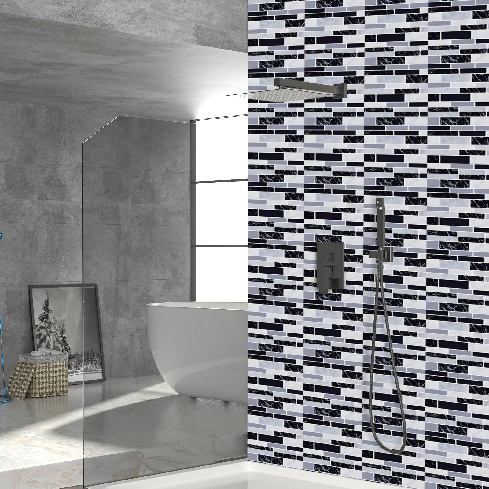 10pcs Wall Panels Self Adhensive Wall Tiles Waterproof Removable for Living Room