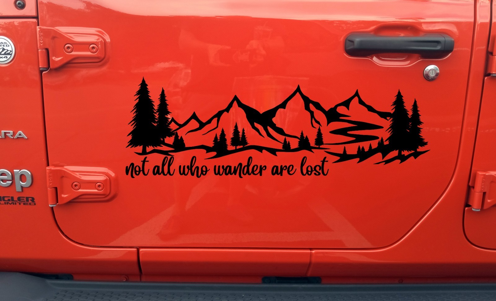 Mountain Scene Trees Decal Not All Who Wander Are Lost V1 RV Camper Truck