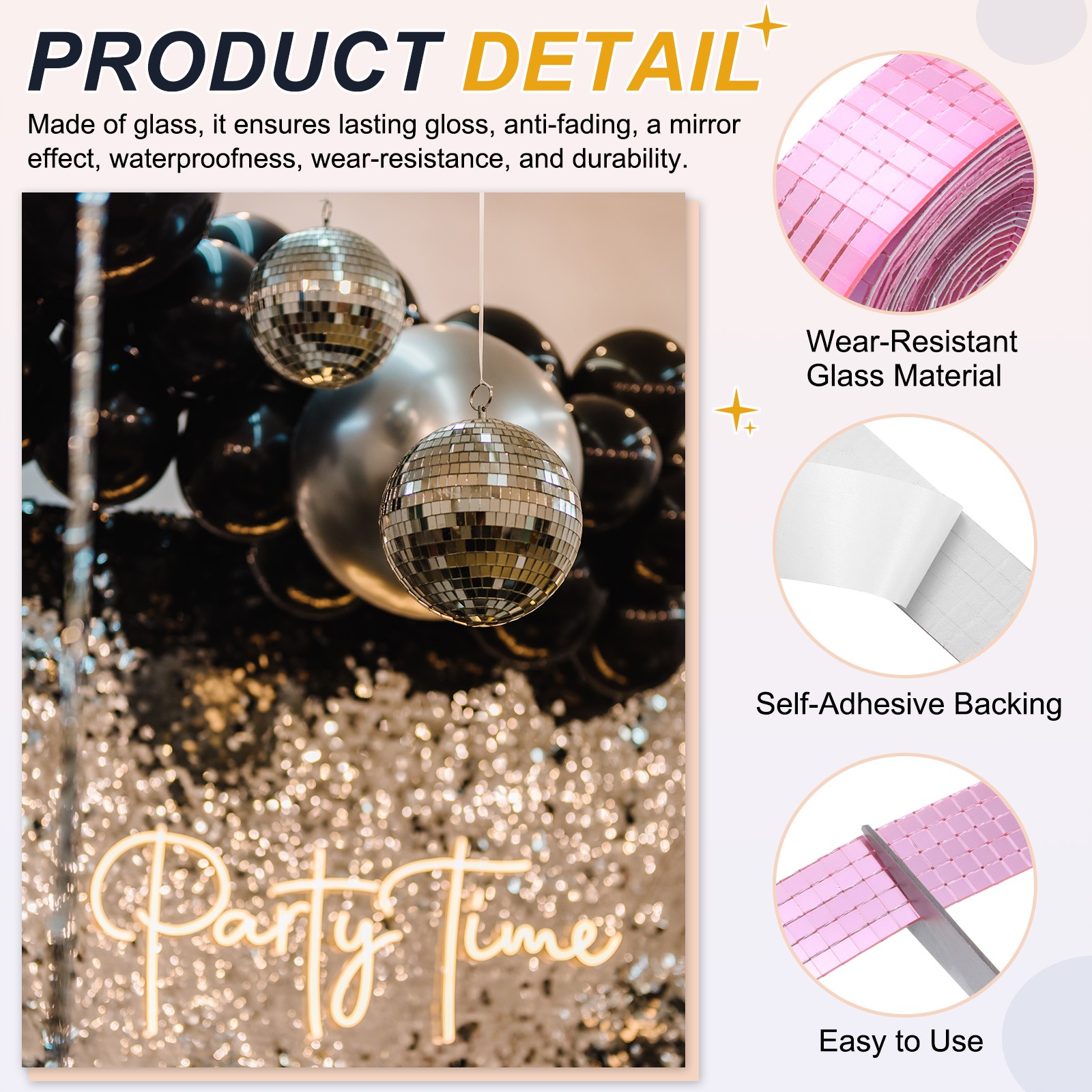 5x5mm Self Adhesive Mirrors Mosaic Tiles, 2500 Pcs Mosaic Sticker, Pink