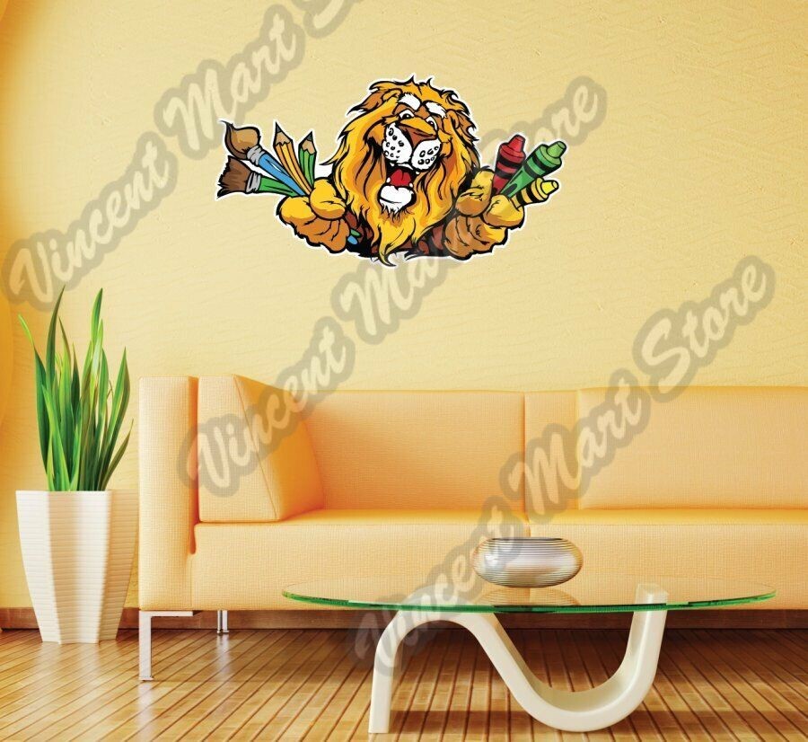 Lion Face Crayons Paint Brushes Gift Wall Sticker Room Interior Decor 25"X16"