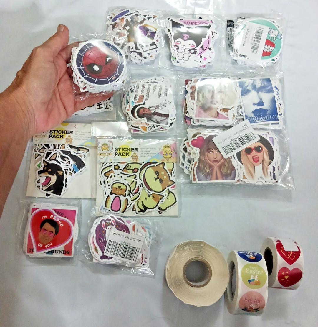 Sticker Lot. over 1000 stickers. spiderman, taylor S, animals, monsters, hearts