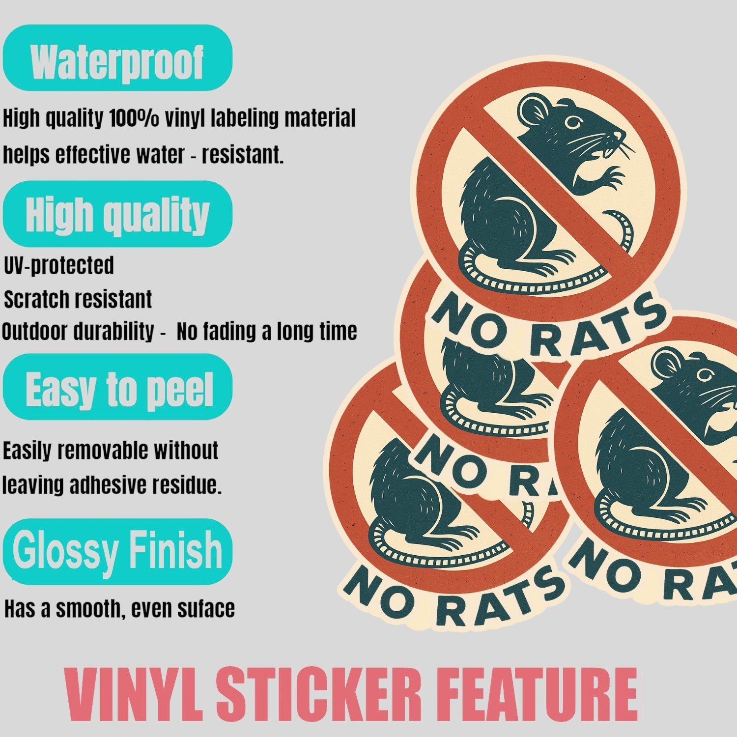 4PCS Funny Retro No Rats Sign Stickers Pest Control Vinyl Decal Gift