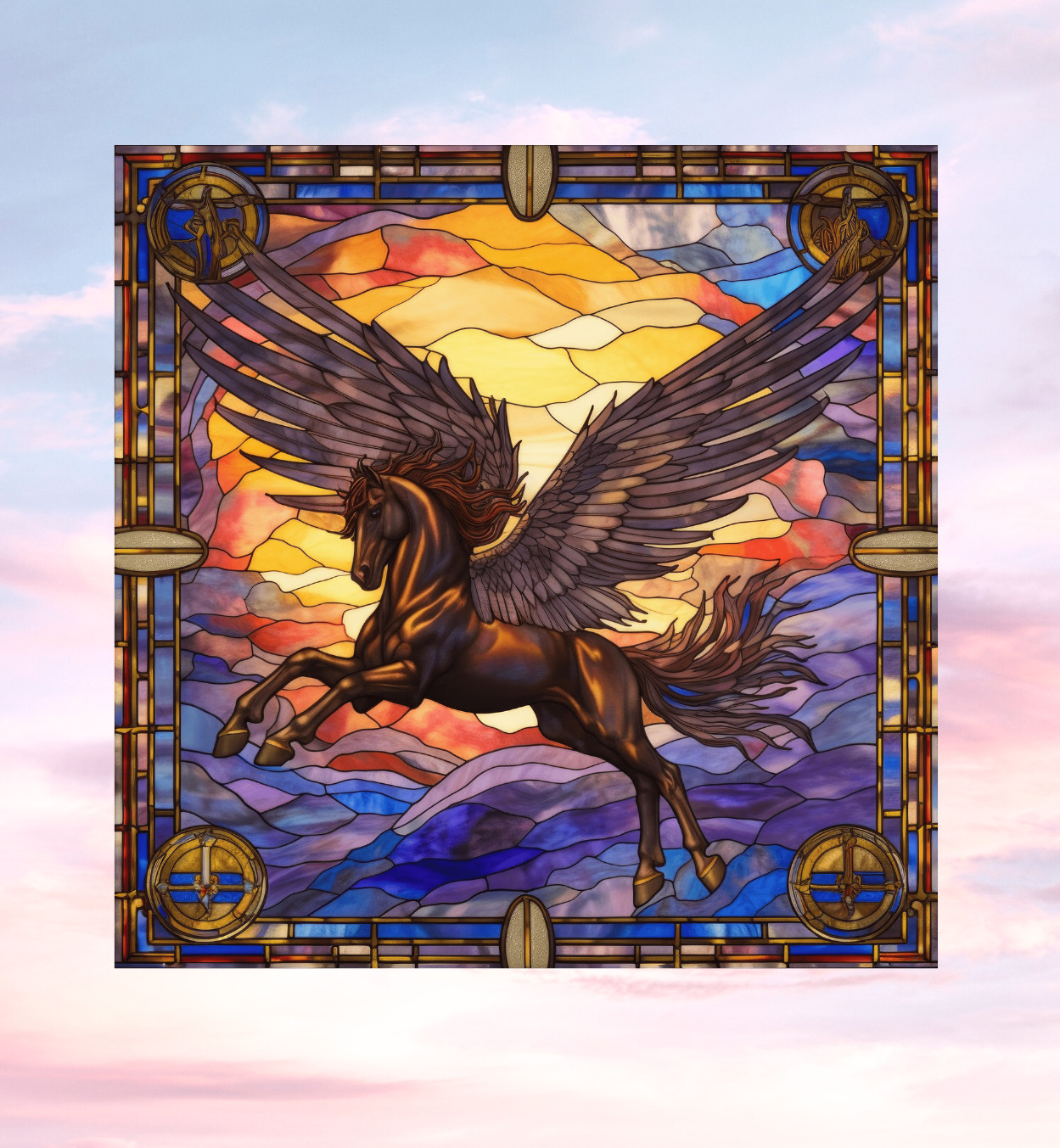 Pegasus Horse Faux Stained-Glass WINDOW CLING Size 8" Vinyl