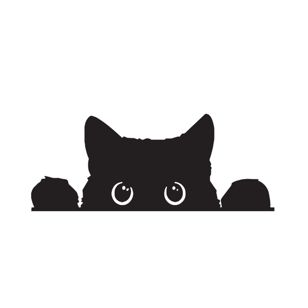 5"W x 2"H Peeking Black Cat Decal, Funny Sticker for Car, Laptop, Window