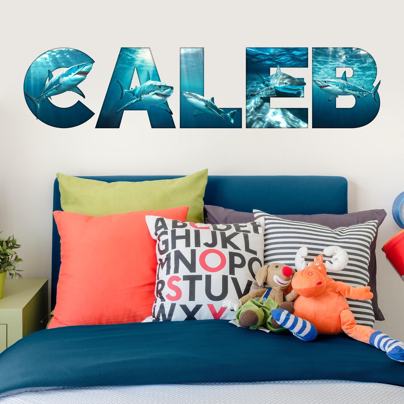 Custom Shark Name Wall Decal Sticker for Kids Bed Room, Boys Great White Decor