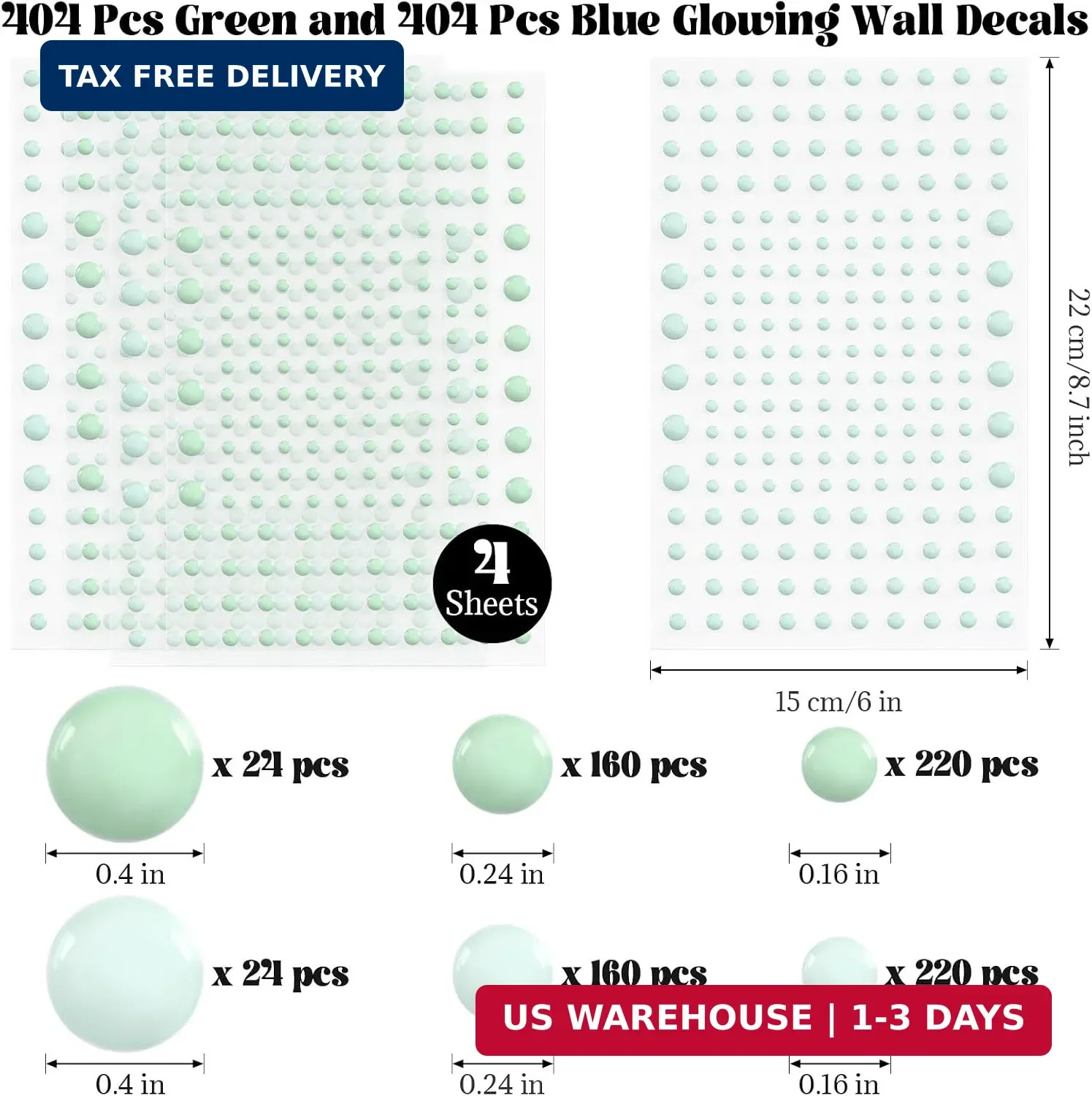808 Pcs Glow in The Dark Stars for Ceiling, Glowing Stars Wall Decals, 3D Green