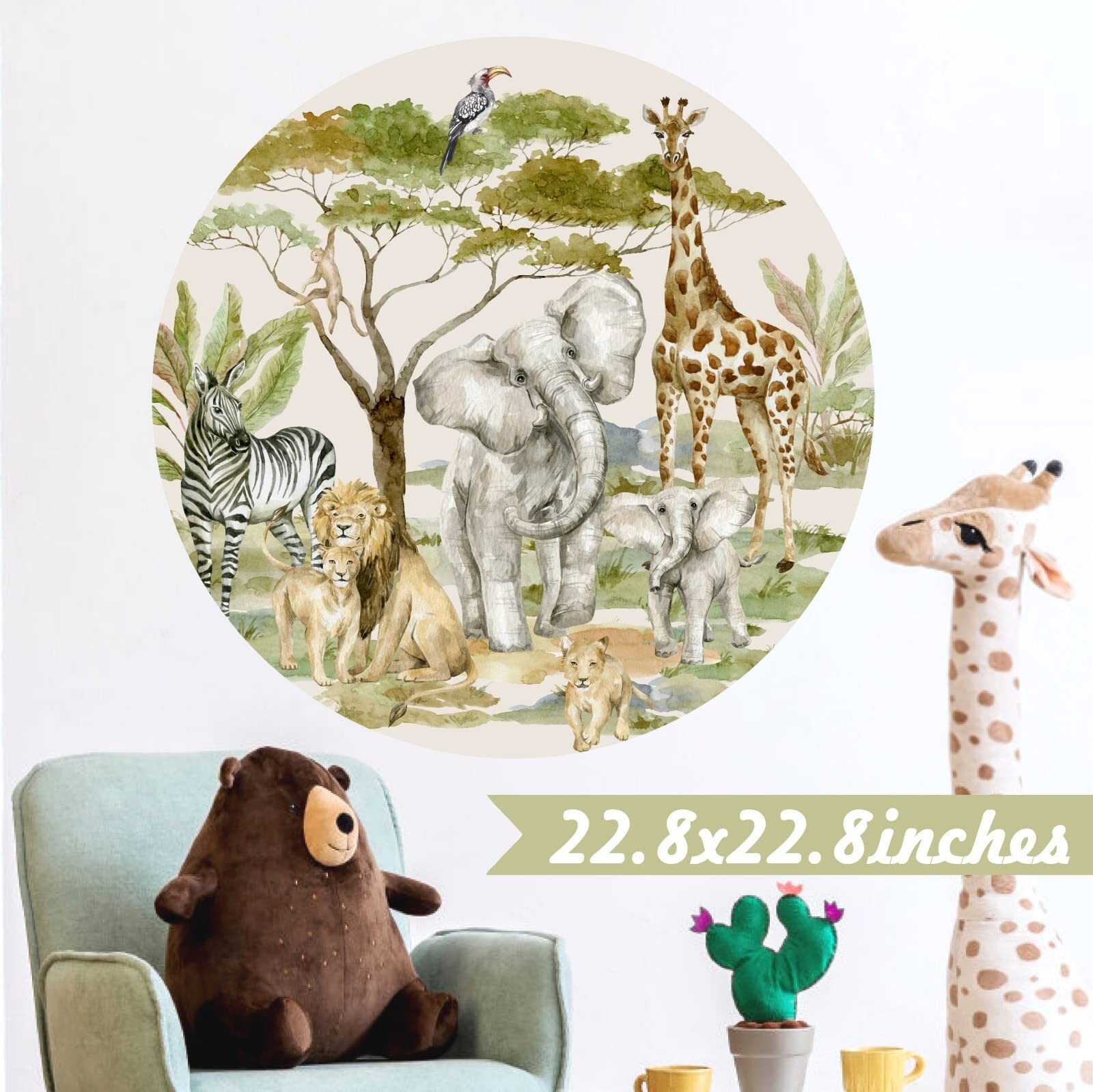 Jungle Animals Wall Decals Kids African Safari Animal Wall Decal Peel and Sti…