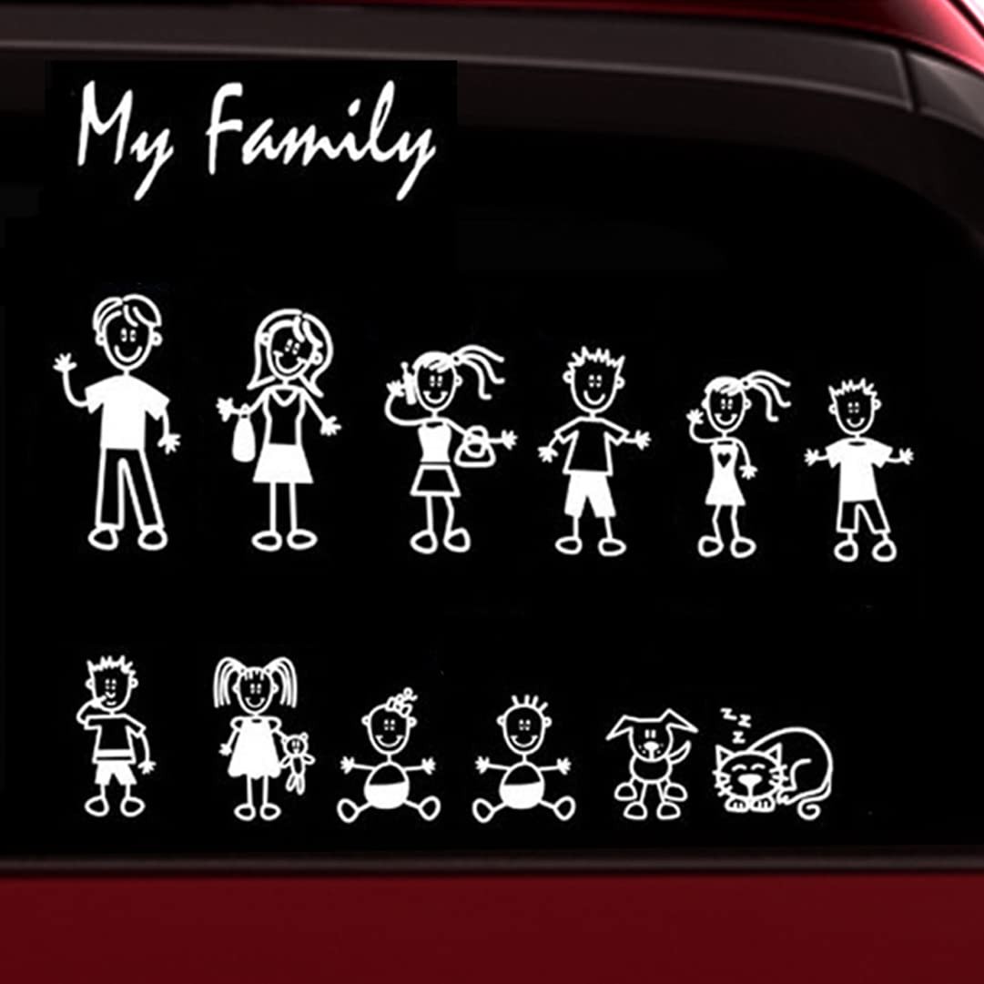 TOTOMO 13 Stick Figure My Family Car Stickers (Style#1) with Pet Dog Cat Fami…