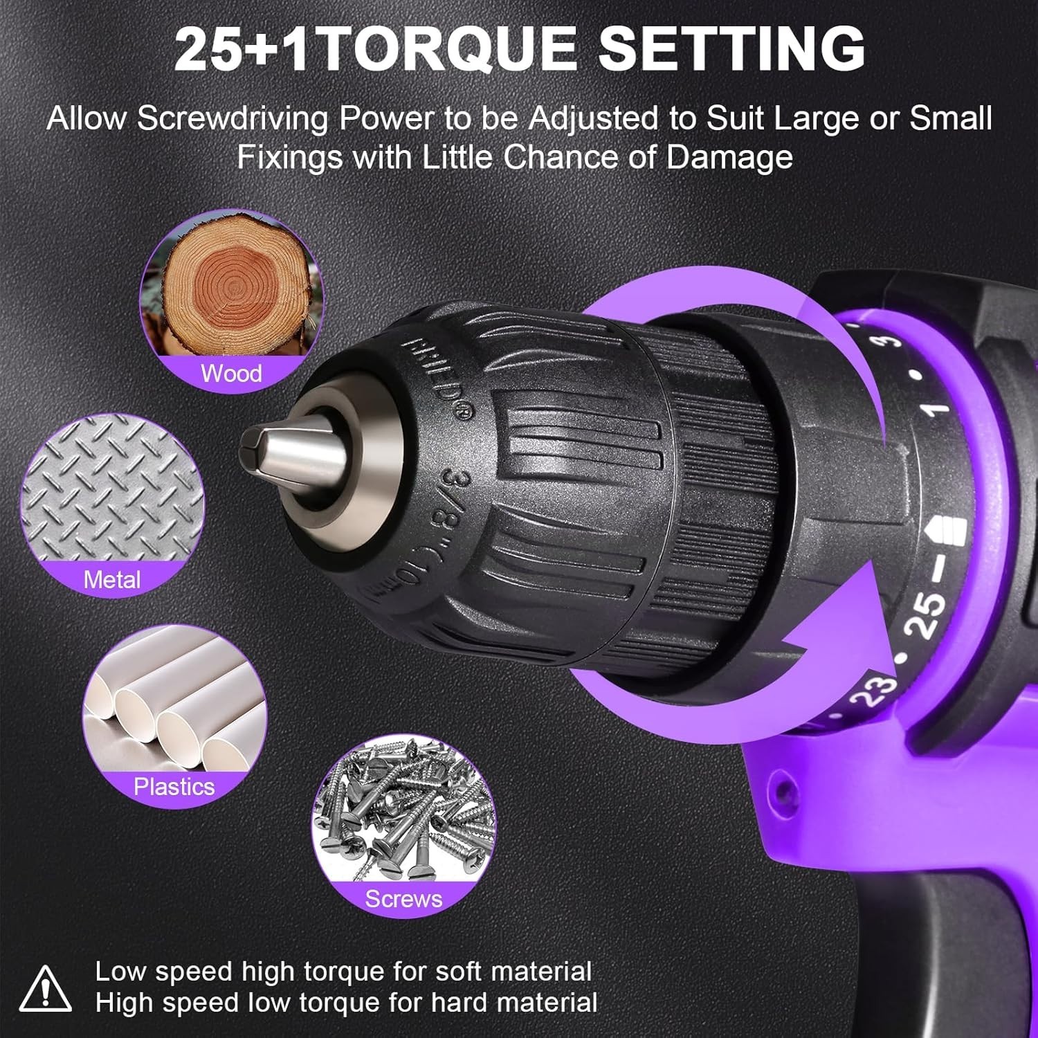 Purple Cordless Drill Set,20V Drill Driver with Battery and Charger,3/8-Inch …